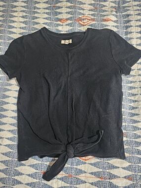 Madewell Black Short Sleeve Tie-Front Tee